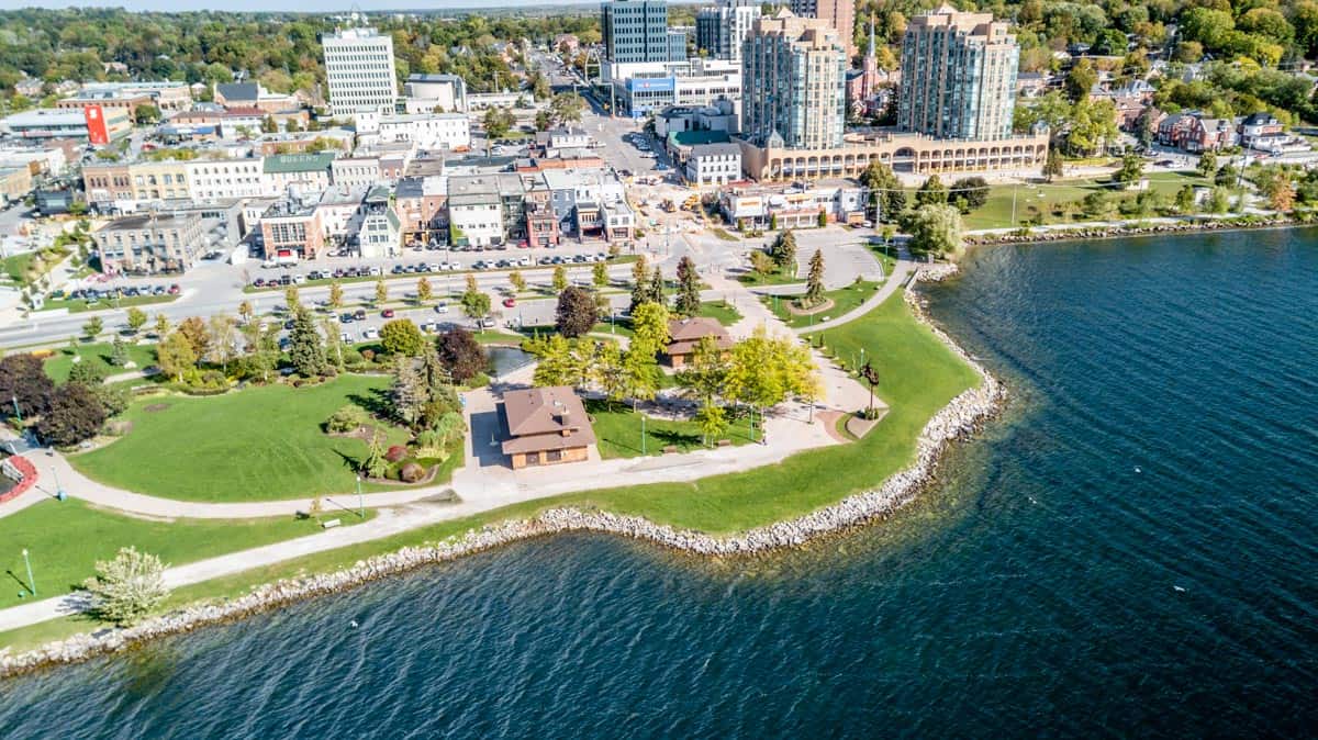 Aerial view of Barrie's City Centre.