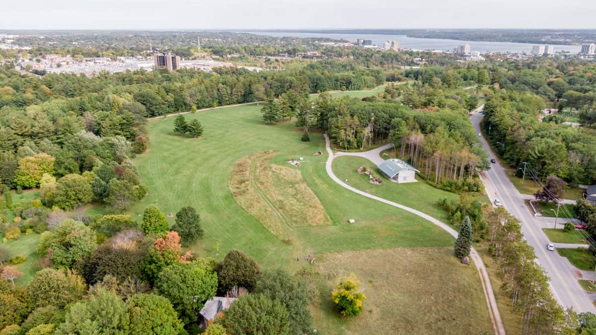 Aerial view of Sunnidale Park in Barrie, Ontario.