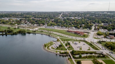 Barrie Lakeshore and waterfront aerial view